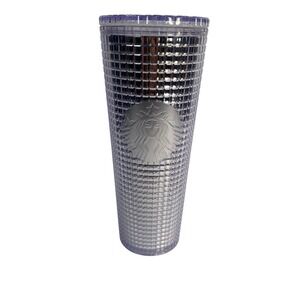 Starbucks‎ Tumbler Studded Grande 24 oz Silver Clear Travel Cup Lid No Straw